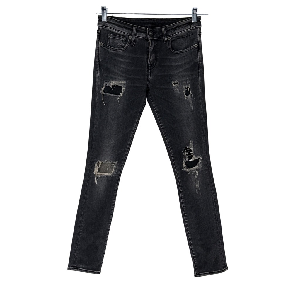 R13‎ Women Distressed Safety Pin Skinny Jeans Faded Black Made in Italy Size 25